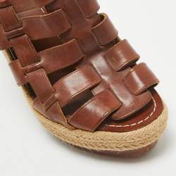 Christian Louboutin Brown Leather Espadrille Wedge Strappy Slingback Sandals Size 39