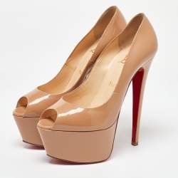 مملوكة مسبقًا Christian Louboutin Beige Patent Leather Platform Pumps 37.5