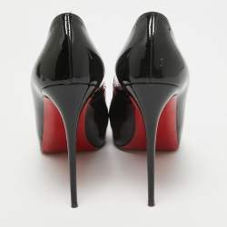 Christian Louboutin Black Patent Leather Very Prive Peep Toe Pumps Size 38.5