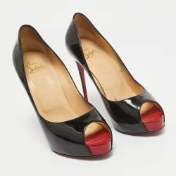 Christian Louboutin Black Patent Leather Very Prive Peep Toe Pumps Size 38.5