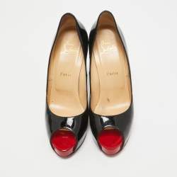 Christian Louboutin Black Patent Leather Very Prive Peep Toe Pumps Size 38.5