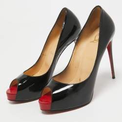 Christian Louboutin Black Patent Leather Very Prive Peep Toe Pumps Size 38.5