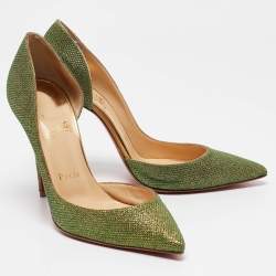 Christian Louboutin Green Glitter Fabric Iriza D'orsay Pumps Size 38