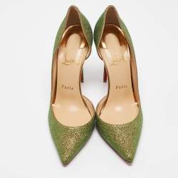 Christian Louboutin Green Glitter Fabric Iriza D'orsay Pumps Size 38