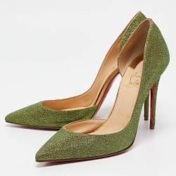 Christian Louboutin Green Glitter Fabric Iriza D'orsay Pumps Size 38