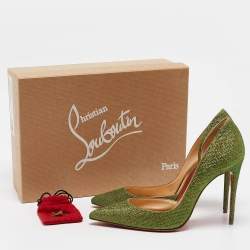 Christian Louboutin Green Glitter Fabric Iriza D'orsay Pumps Size 38