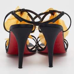 Christian Louboutin Black/Yellow Satin and Crepe Mount Street Sandals Size 41