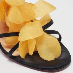 Christian Louboutin Black/Yellow Satin and Crepe Mount Street Sandals Size 41