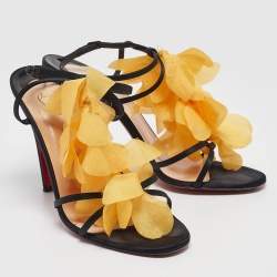 Christian Louboutin Black/Yellow Satin and Crepe Mount Street Sandals Size 41