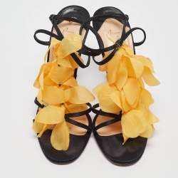 Christian Louboutin Black/Yellow Satin and Crepe Mount Street Sandals Size 41