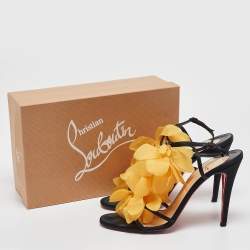 Christian Louboutin Black/Yellow Satin and Crepe Mount Street Sandals Size 41