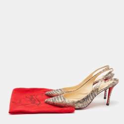 Pre Owned Christian Louboutin Gold Glitter Slingback Pumps Size 41