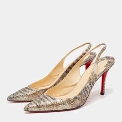 Pre Owned Christian Louboutin Gold Glitter Slingback Pumps Size 41