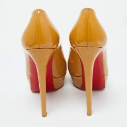 Christian Louboutin Beige Patent Leather Bianca Platform Pumps Size 38.5