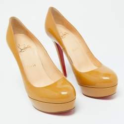 Christian Louboutin Beige Patent Leather Bianca Platform Pumps Size 38.5