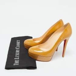 Christian Louboutin Beige Patent Leather Bianca Platform Pumps Size 38.5