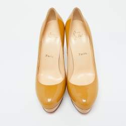 Christian Louboutin Beige Patent Leather Bianca Platform Pumps Size 38.5