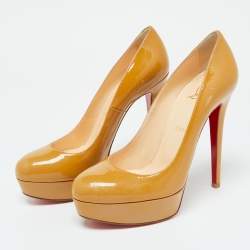 Christian Louboutin Beige Patent Leather Bianca Platform Pumps Size 38.5