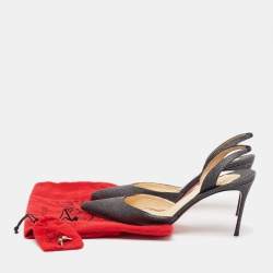 Pre Owned Christian Louboutin Black Glitter Slingback Pumps Size 40