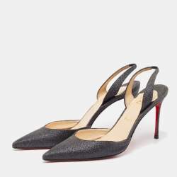 Pre Owned Christian Louboutin Black Glitter Slingback Pumps Size 40