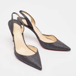 Pre Owned Christian Louboutin Black Glitter Slingback Pumps Size 40