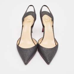 Pre Owned Christian Louboutin Black Glitter Slingback Pumps Size 40