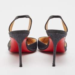 Pre Owned Christian Louboutin Black Glitter Slingback Pumps Size 40