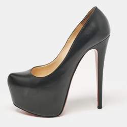 Pre Owned Christian Louboutin Black Leather Daffodile Platform Pumps Size 38.5