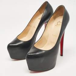 Pre Owned Christian Louboutin Black Leather Daffodile Platform Pumps Size 38.5