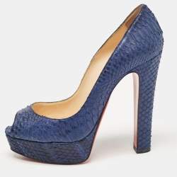 Christian Louboutin Blue Python Leather Lady Peep Peep Toe Pumps Size 37