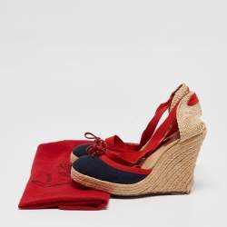 Christian Louboutin Tricolor Canvas Carino Plato Espadrille Wedge Pumps Size 38