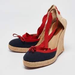 Christian Louboutin Tricolor Canvas Carino Plato Espadrille Wedge Pumps Size 38