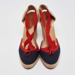 Christian Louboutin Tricolor Canvas Carino Plato Espadrille Wedge Pumps Size 38