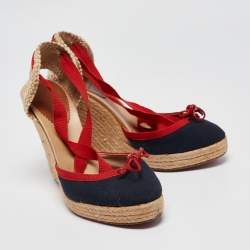 Christian Louboutin Tricolor Canvas Carino Plato Espadrille Wedge Pumps Size 38