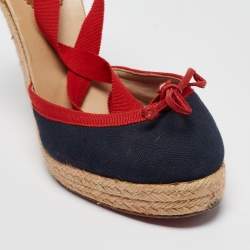 Christian Louboutin Tricolor Canvas Carino Plato Espadrille Wedge Pumps Size 38