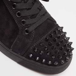 Pre Owned Christian Louboutin Black Suede Louis Junior Spikes Sneakers Size 36