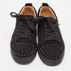 Pre Owned Christian Louboutin Black Suede Louis Junior Spikes Sneakers Size 36