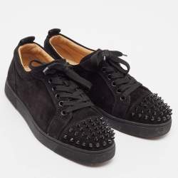 Pre Owned Christian Louboutin Black Suede Louis Junior Spikes Sneakers Size 36
