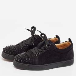 Pre Owned Christian Louboutin Black Suede Louis Junior Spikes Sneakers Size 36
