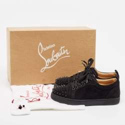 Pre Owned Christian Louboutin Black Suede Louis Junior Spikes Sneakers Size 36