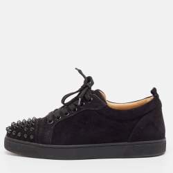 Pre Owned Christian Louboutin Black Suede Louis Junior Spikes Sneakers Size 36