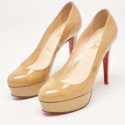 Christian Louboutin Beige Patent Bianca Platform Pumps Size 38