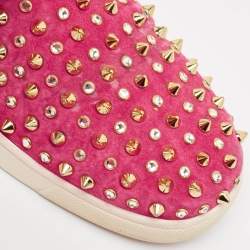 Christian Louboutin Pink Suede Boat Spike Slip On Sneakers Size 36