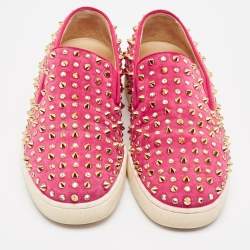 Christian Louboutin Pink Suede Boat Spike Slip On Sneakers Size 36