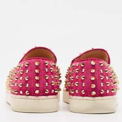 Christian Louboutin Pink Suede Boat Spike Slip On Sneakers Size 36