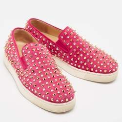 Christian Louboutin Pink Suede Boat Spike Slip On Sneakers Size 36