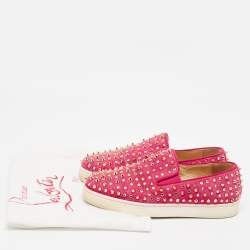 Christian Louboutin Pink Suede Boat Spike Slip On Sneakers Size 36