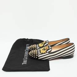 Christian Louboutin Multicolor Patent Leather And Canvas Havanana Spiked Smoking Slippers Size 38