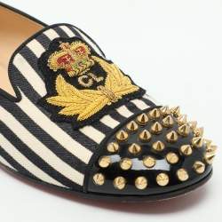 Christian Louboutin Multicolor Patent Leather And Canvas Havanana Spiked Smoking Slippers Size 38
