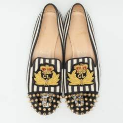Christian Louboutin Multicolor Patent Leather And Canvas Havanana Spiked Smoking Slippers Size 38